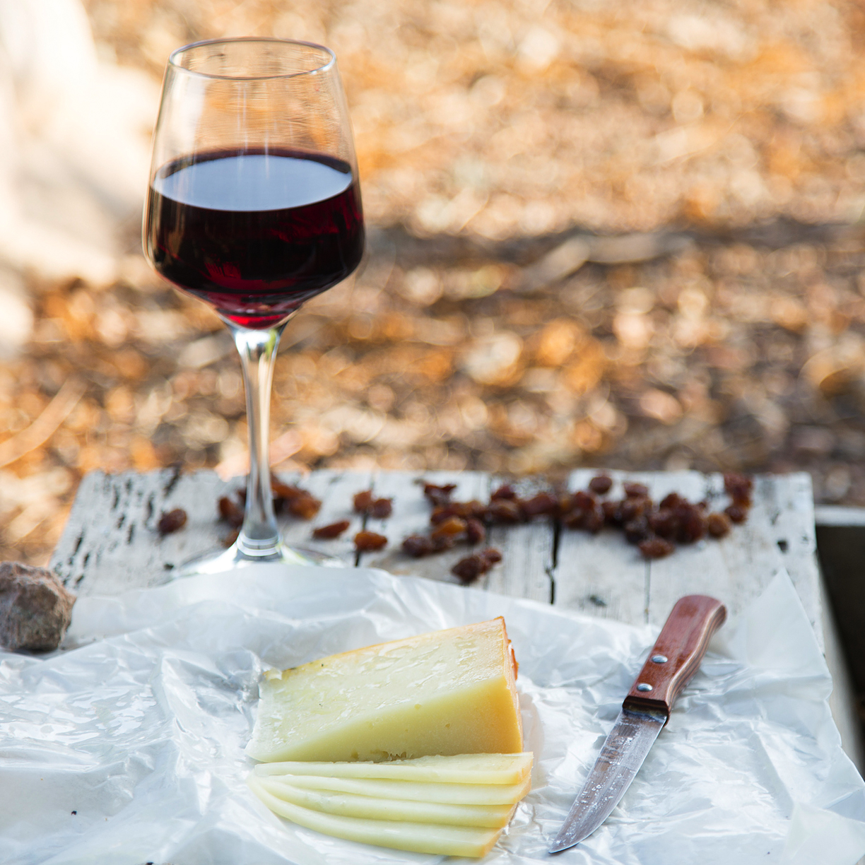 mesa con queso y vino